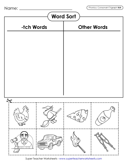 Cut-and-Glue Activities - Word Sort (-tch Words) Cut-and-Glue Activities - Word Sort (-tch Words)