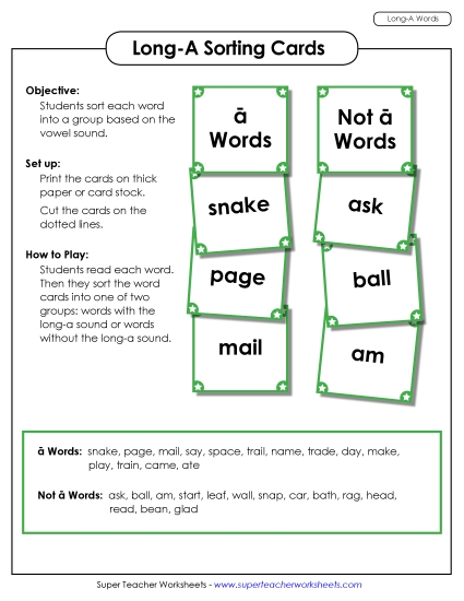 Games & Learning Centers - Word Sorting Cards (Long A Words) Games & Learning Centers - Word Sorting Cards (Long A Words)