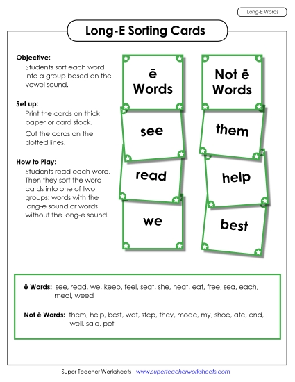 Games & Learning Centers - Word Sorting Cards (Long E Words)