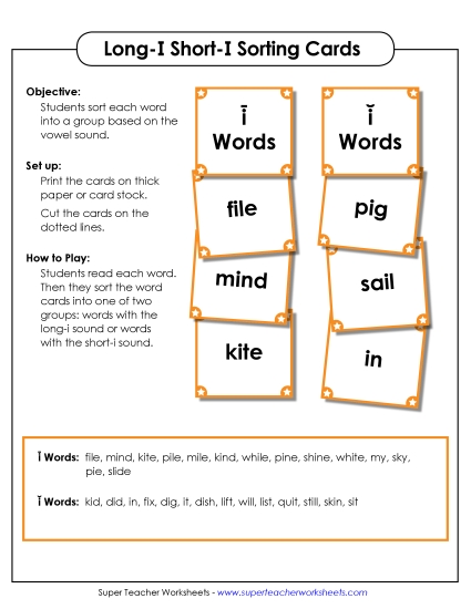 Word Sorting Cards: Long I and Short I Word Sorting Cards: Long I and Short I