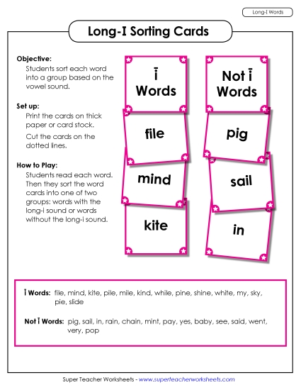 Games & Learning Centers - Word Sorting Cards (Long I Words)