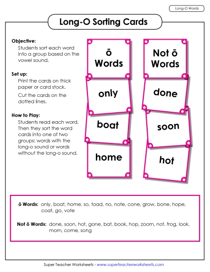 Games & Learning Centers - Word Sorting Cards (Long O Words) Games & Learning Centers - Word Sorting Cards (Long O Words)