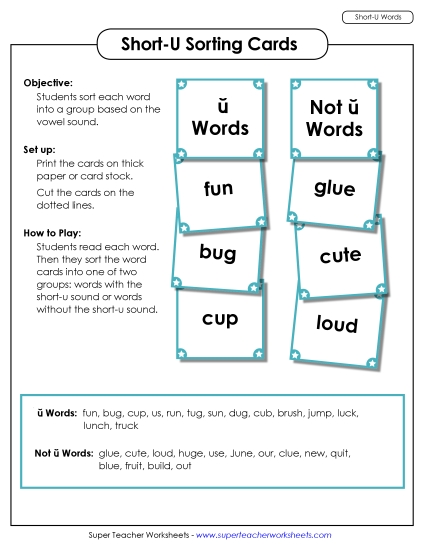 Games and Puzzles - Word Sorting Cards (Short U)