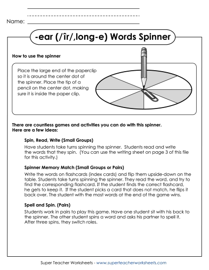 -ear ('eer' sound) Word Games - Word Spinner (-ear) -ear ('eer' sound) Word Games - Word Spinner (-ear)