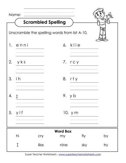 Worksheets - Word Unscramble (A-10) Worksheets - Word Unscramble (A-10)