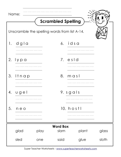 Worksheets - Word Unscramble (A-14) Worksheets - Word Unscramble (A-14)