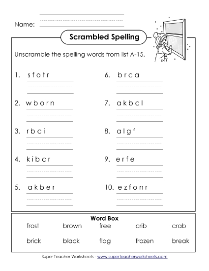 Worksheets - Word Unscramble (A-15)