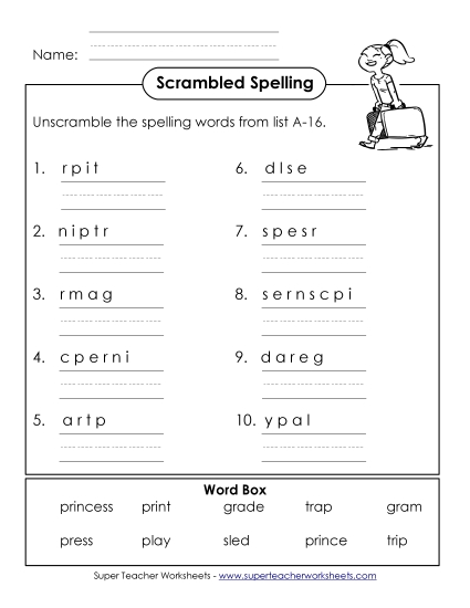 Worksheets - Word Unscramble (A-16) Worksheets - Word Unscramble (A-16)
