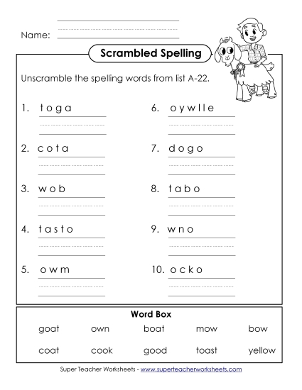 Worksheets - Word Unscramble (A-22) Worksheets - Word Unscramble (A-22)