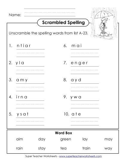 Worksheets - Word Unscramble (A-23) Worksheets - Word Unscramble (A-23)