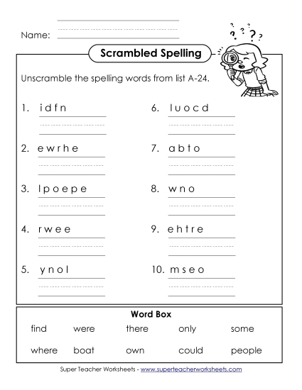 Worksheets - Word Unscramble (A-24) Worksheets - Word Unscramble (A-24)
