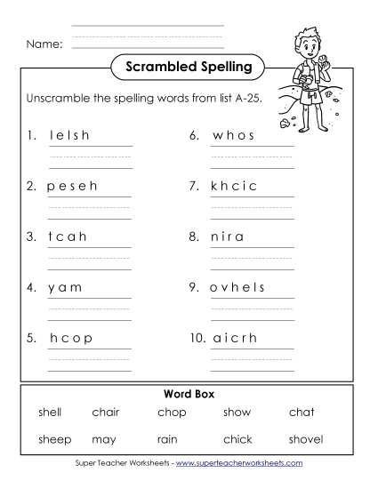 Worksheets - Word Unscramble (A-25)