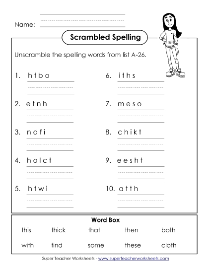 Worksheets - Word Unscramble (A-26) Worksheets - Word Unscramble (A-26)