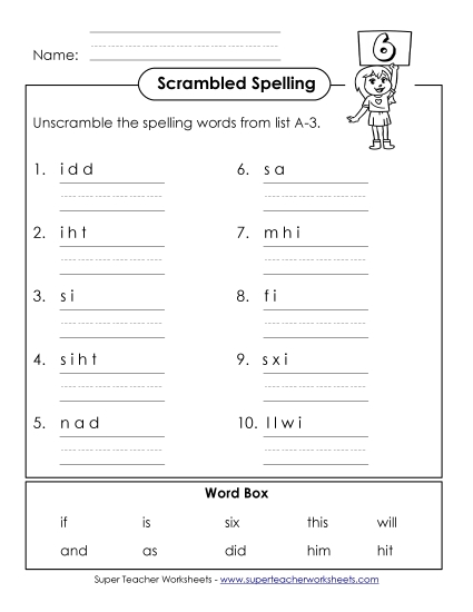 Worksheets - Word Unscramble (A-3)