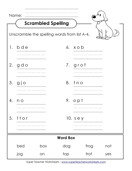 Worksheets - Word Unscramble (A-4) Worksheets - Word Unscramble (A-4)