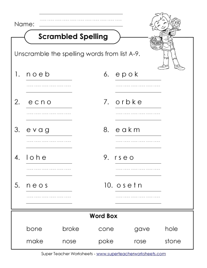 Worksheets - Word Unscramble (A-9)