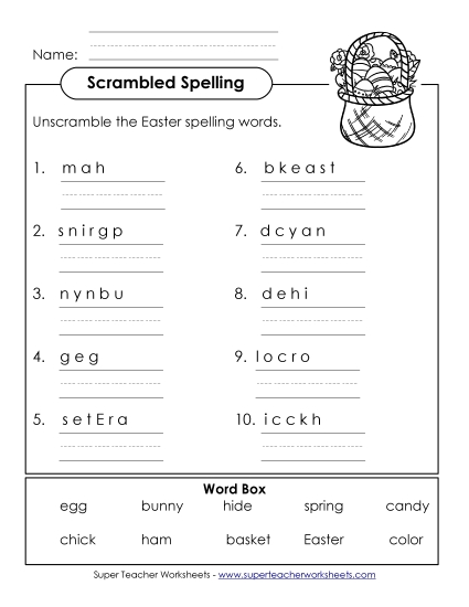 Worksheets - Word Unscramble (A-Easter) Worksheets - Word Unscramble (A-Easter)