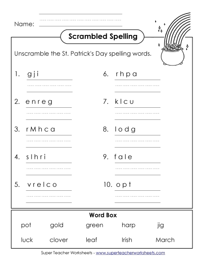 Worksheets - Word Unscramble (A-St. Patrick's Day) 