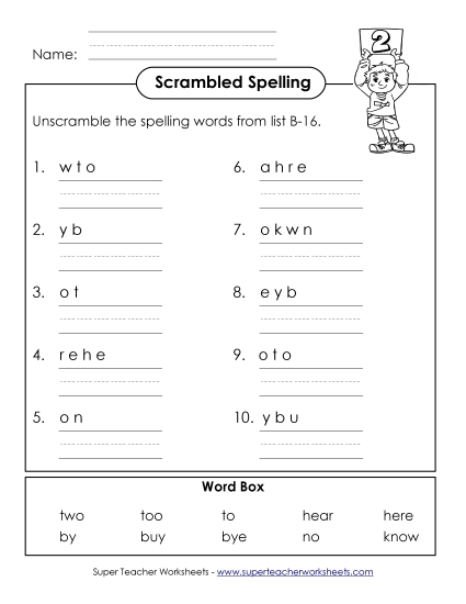 Worksheets - Word Unscramble (B-16)