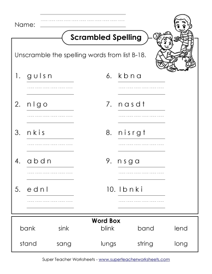 Worksheets - Word Unscramble (B-18)