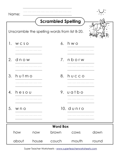 Worksheets - Word Unscramble (B-20)
