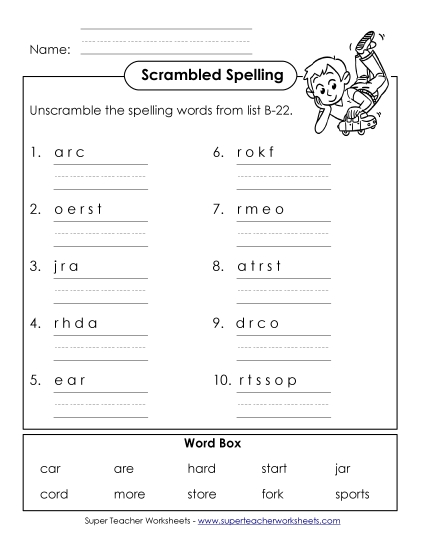 Worksheets - Word Unscramble (B-22) Worksheets - Word Unscramble (B-22)