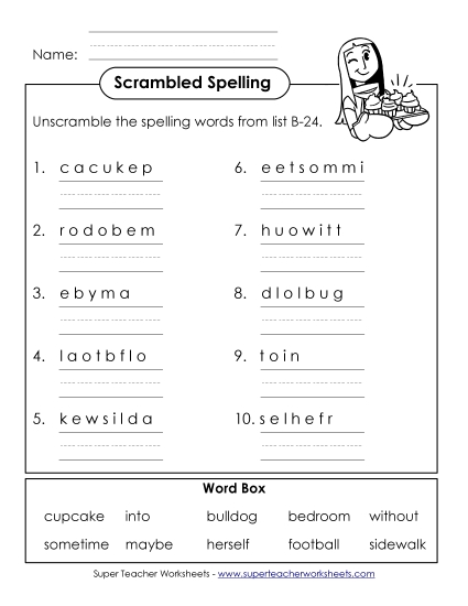 Worksheets - Word Unscramble (B-24)