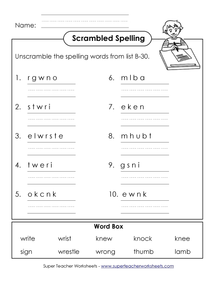 Worksheets - Word Unscramble (B-30) Worksheets - Word Unscramble (B-30)