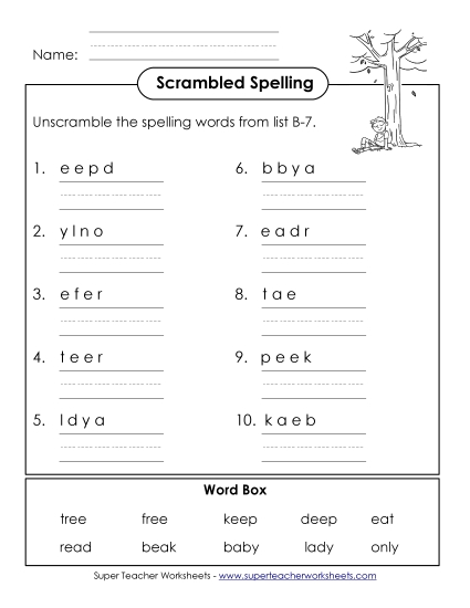 Worksheets - Word Unscramble (B-7) Worksheets - Word Unscramble (B-7)