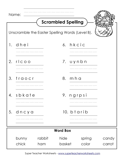 Worksheets - Word Unscramble (B-Easter) Worksheets - Word Unscramble (B-Easter)