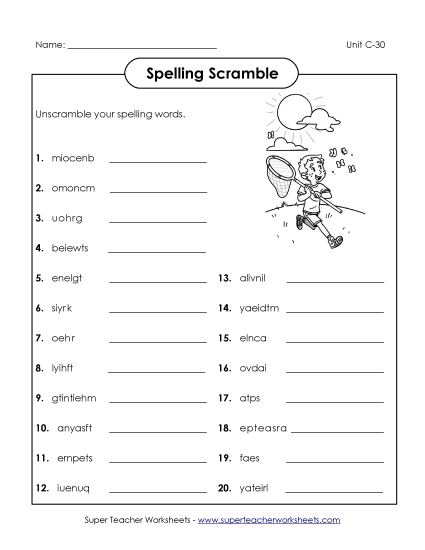 Worksheets - Word Unscramble (C-30) Worksheets - Word Unscramble (C-30)