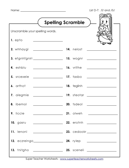 Worksheets - Word Unscramble (D-7)