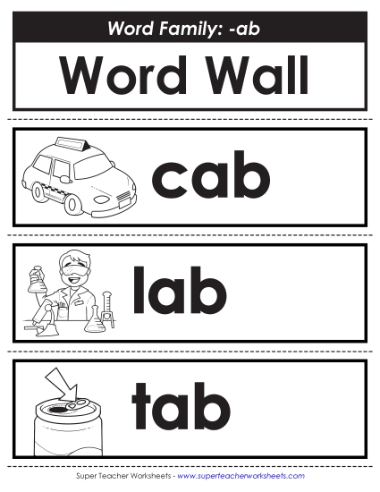 Word Wall - Word Wall: -ab Words (Printable PDF Worksheet)