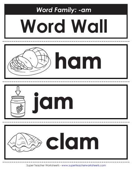 Word Wall - Word Wall: -am Words (Printable PDF Worksheet)