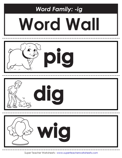 Word Wall - Word Wall: -ig Words (Printable PDF Worksheet)