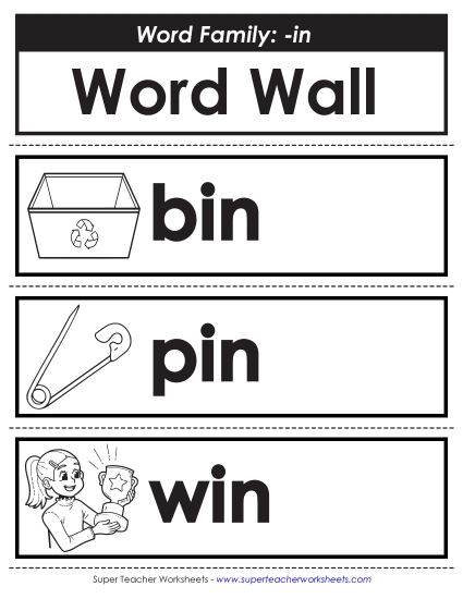 Word Wall - Word Wall: -in Words (Printable PDF Worksheet)