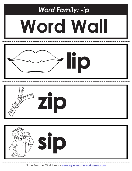 Word Wall - Word Wall: -ip Words (Printable PDF Worksheet)