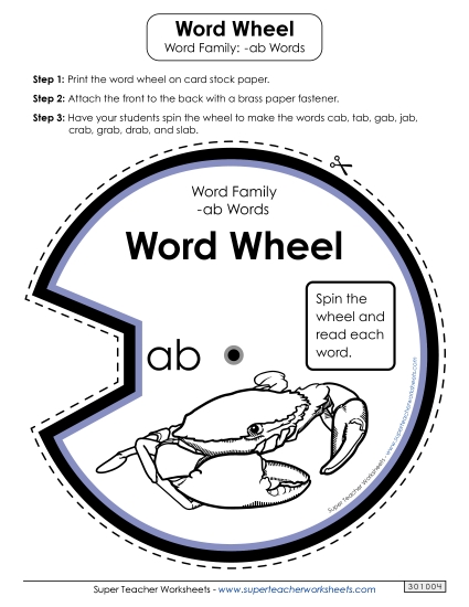 Word Slider, Flash Cards, and Word Wheel - Word Wheel (-ab Words)