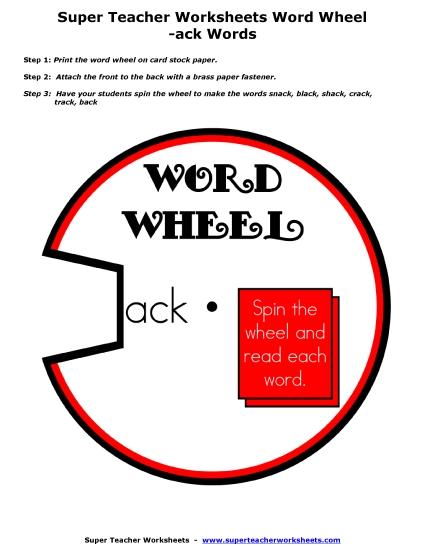 Word Slider, Flashcards, and Word Wheel - Word Wheel (-ack Words) Word Slider, Flashcards, and Word Wheel - Word Wheel (-ack Words)