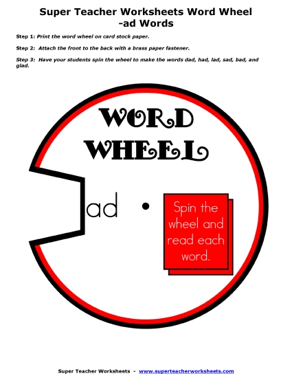 Word Slider, Flashcards, and Word Wheel - Word Wheel (-ad Words)