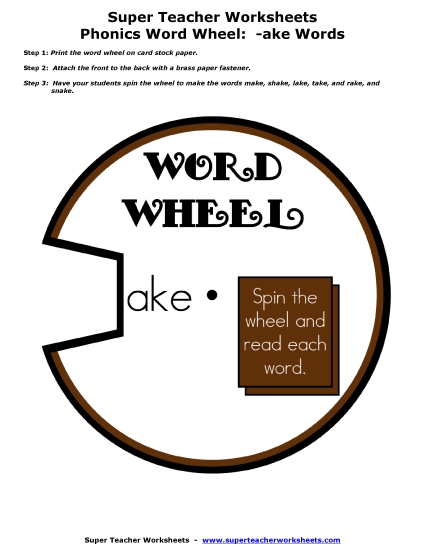 Word Slider, Flashcards, and Word Wheel - Word Wheel (-ake Words)