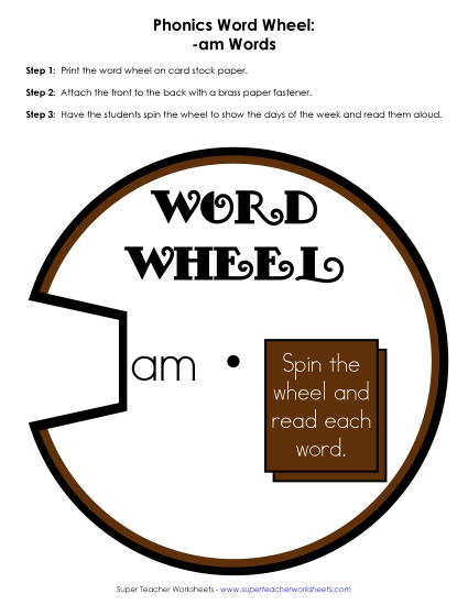 Word Slider, Flashcards, and Word Wheel - Word Wheel (-am Words)