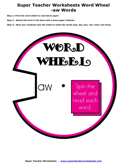 Word Slider, Flashcards, and Word Wheel - Word Wheel (-aw Words)