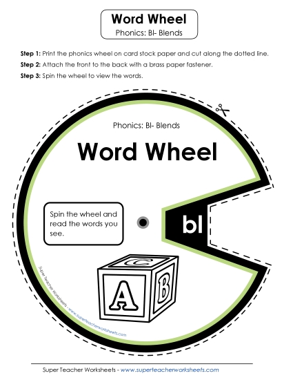 Flashcards, Sliders, & Word Wheels - Word Wheel (Bl- Blends) 