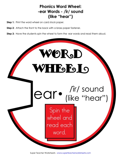 -ear ('eer' sound) Slider, Flashcards, & Word Wheel - Word Wheel -ear (Long-e 