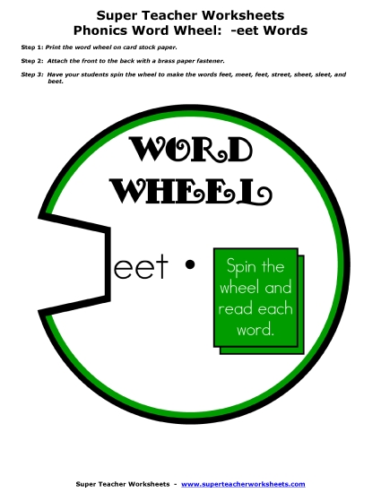 Word Slider, Flashcards, and Word Wheel - Word Wheel (-eet Words)