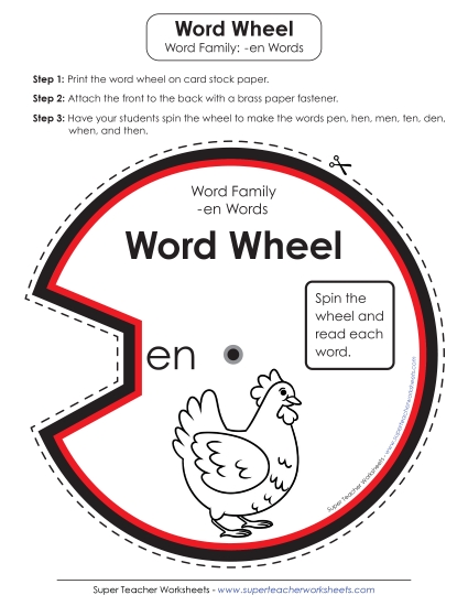 Word Slider, Flashcards, and Word Wheel - Word Wheel (-en Words)