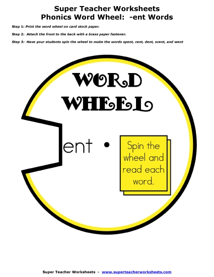 Word Slider, Flashcards, and Word Wheel - Word Wheel (-ent Words)