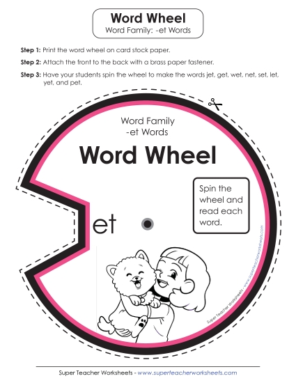 Word Slider, Flashcards, and Word Wheel - Word Wheel (-et Words)