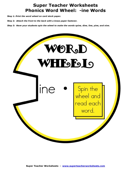 Word Slider, Flashcards, and Word Wheel - Word Wheel (-ine Words)